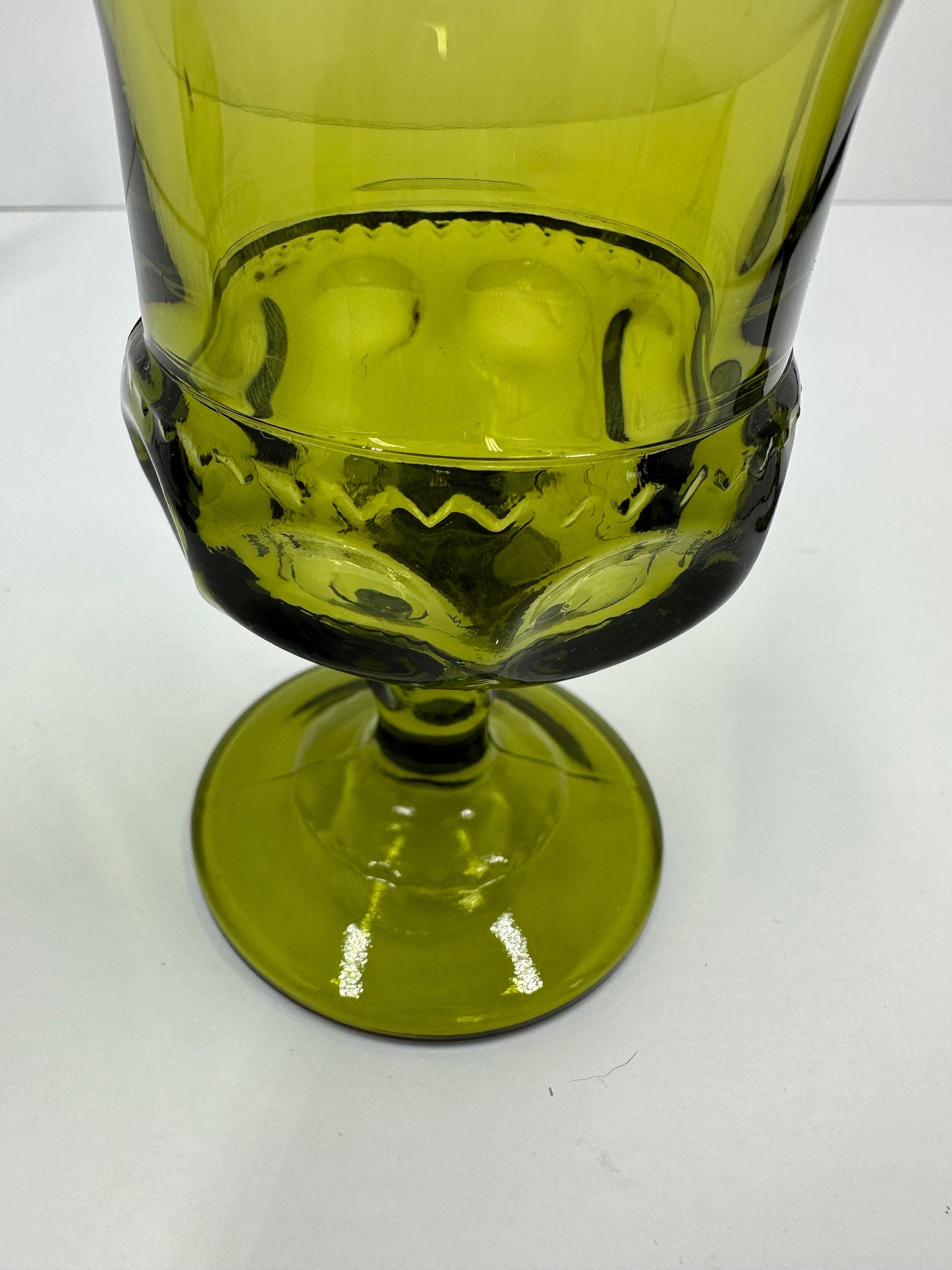 Vintage Glasses in Green King's Crown Thumbprint Pattern by Indiana Glass