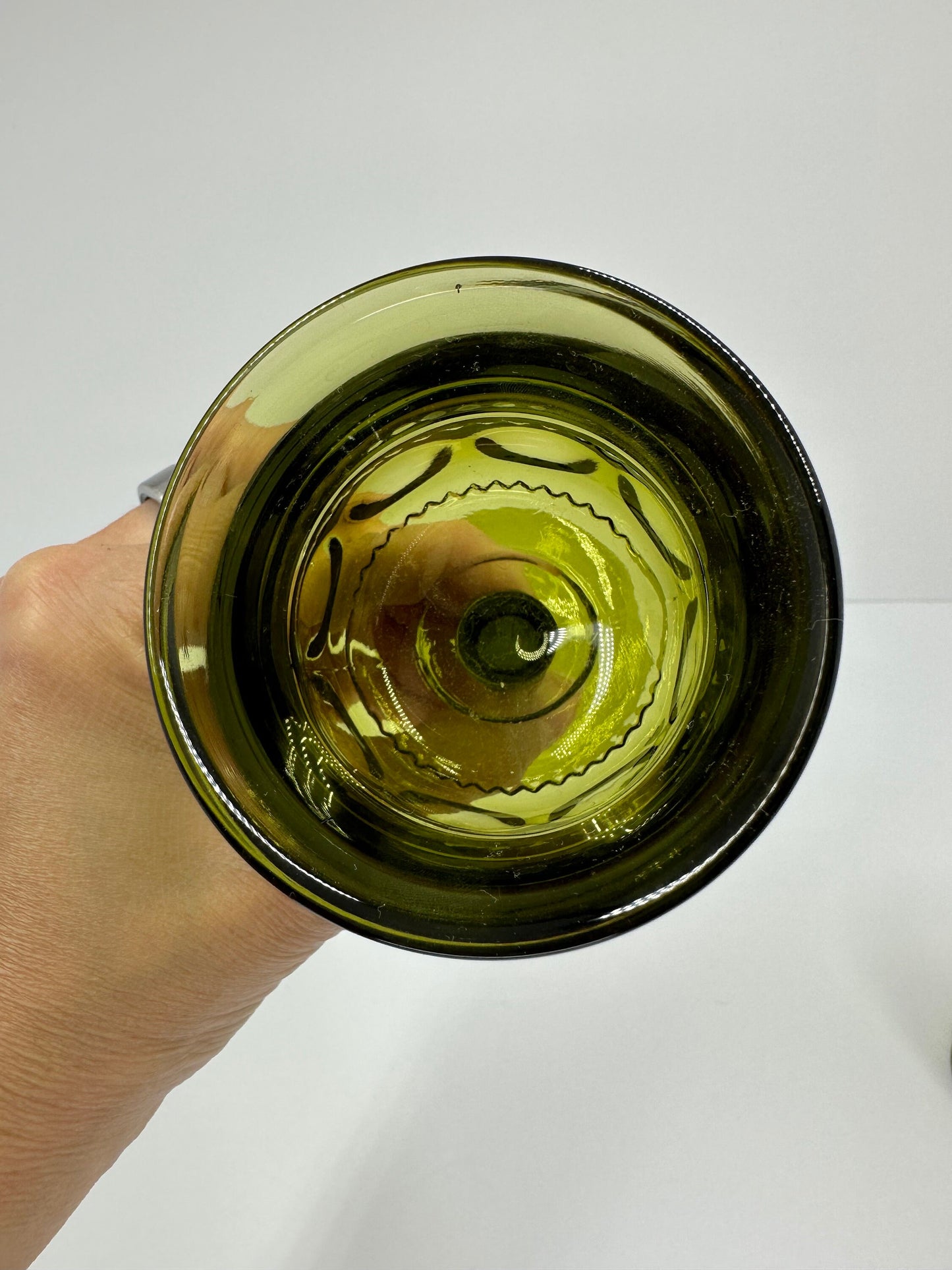 Vintage Glasses in Green King's Crown Thumbprint Pattern by Indiana Glass