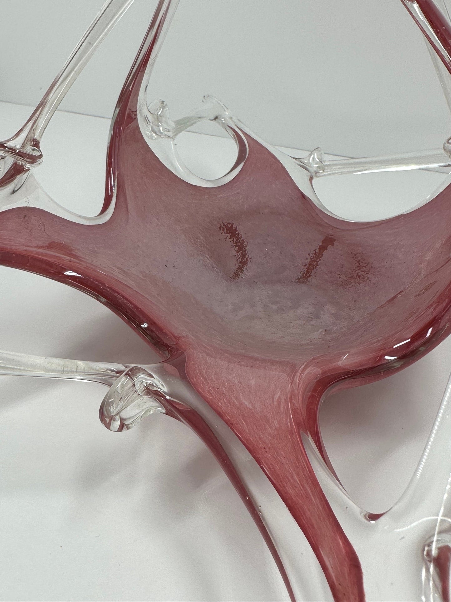 Vintage Art Basket in Hand Blown Pink Murano Glass