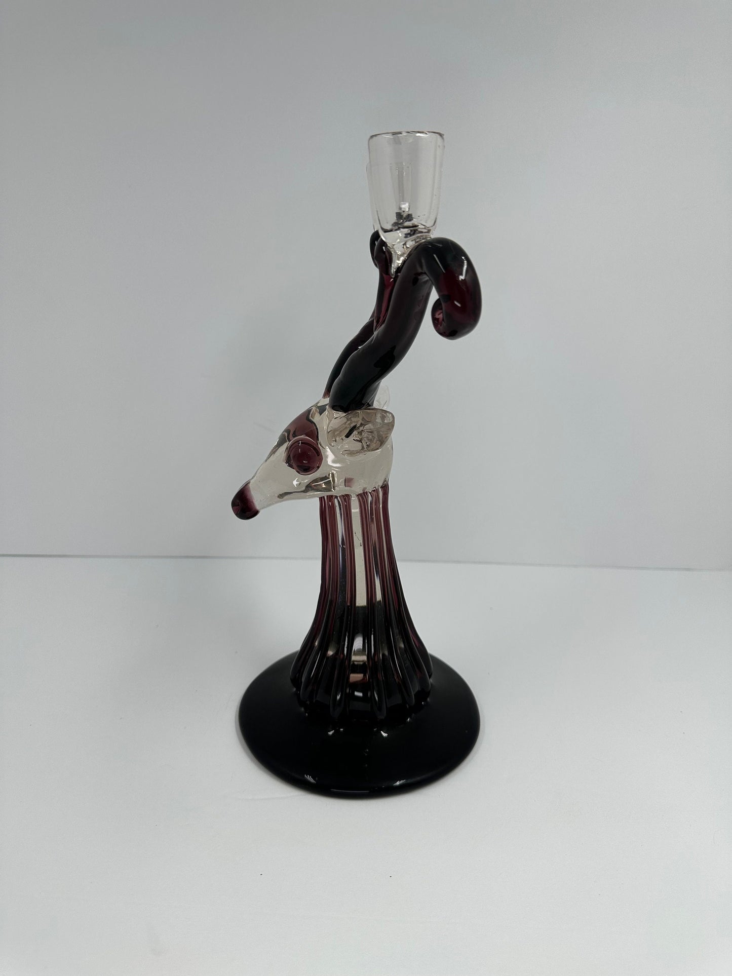 Vintage Glass Candle Holder of a Deer with Antlers in Dark Purple, RARE!
