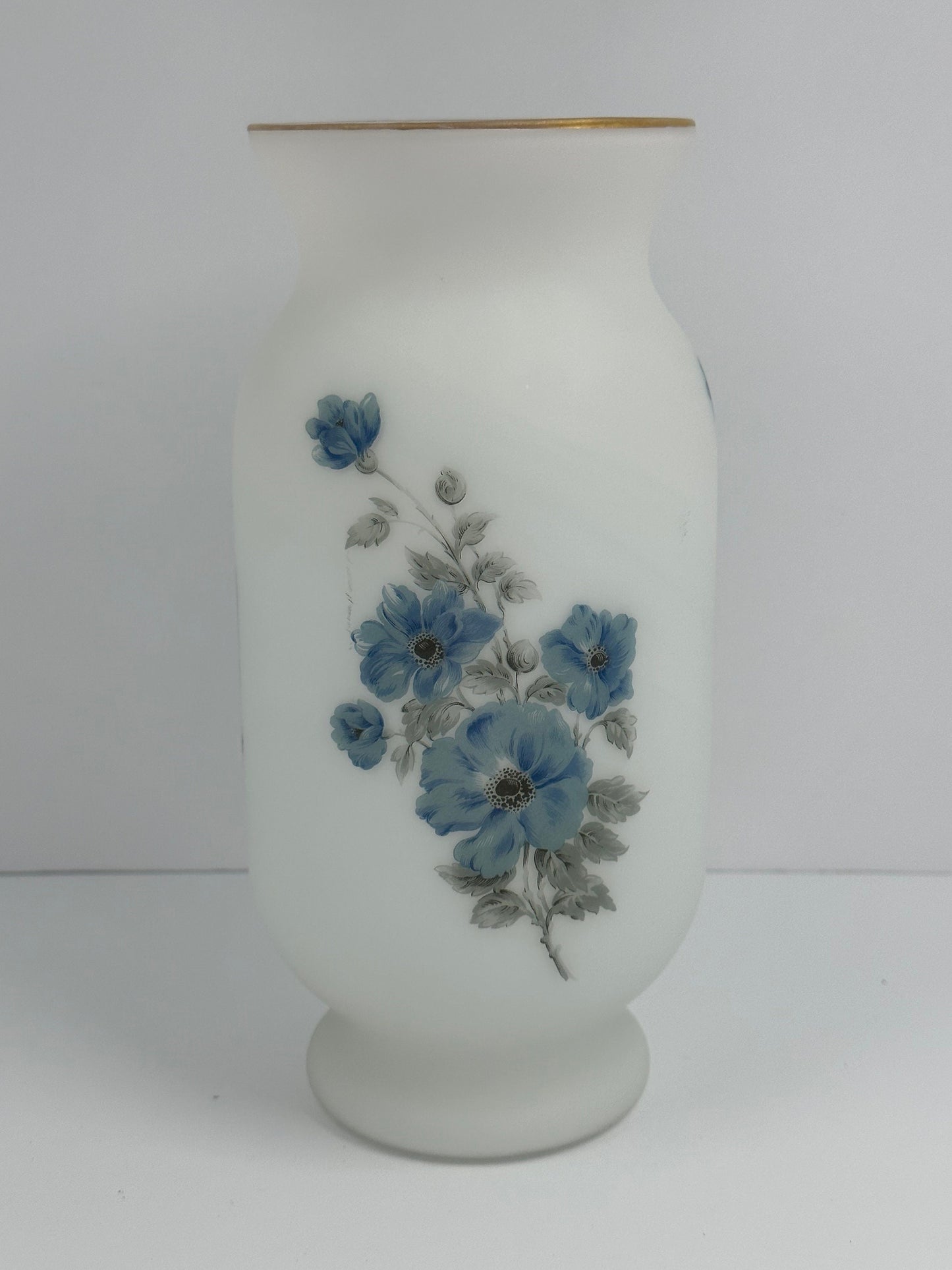 Vintage Blue Floral Vase with Gold Trim by Norleans and Made in Italy.