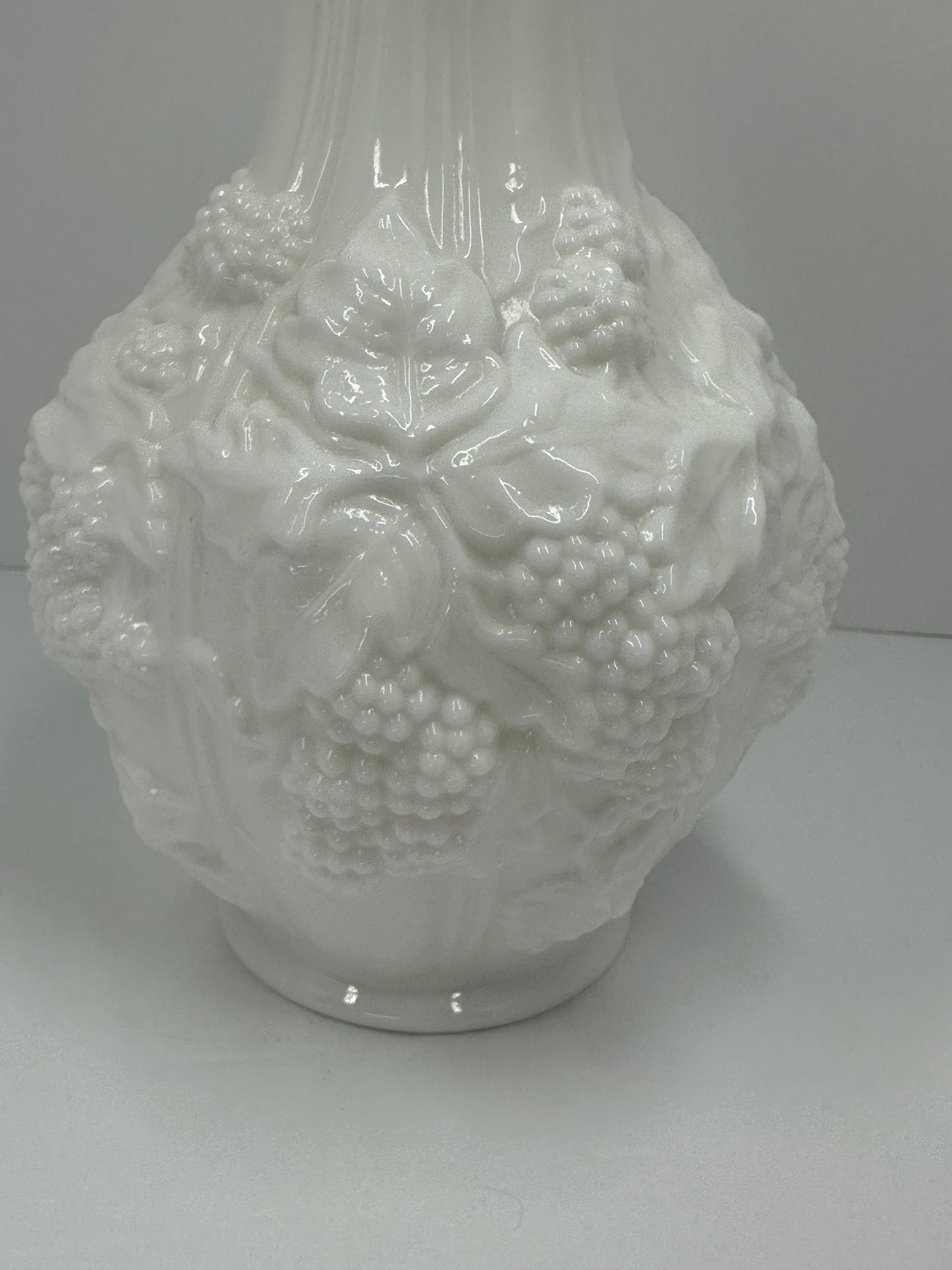Vintage Vase in White Milk Glass with Textured Grape Design by Imperial
