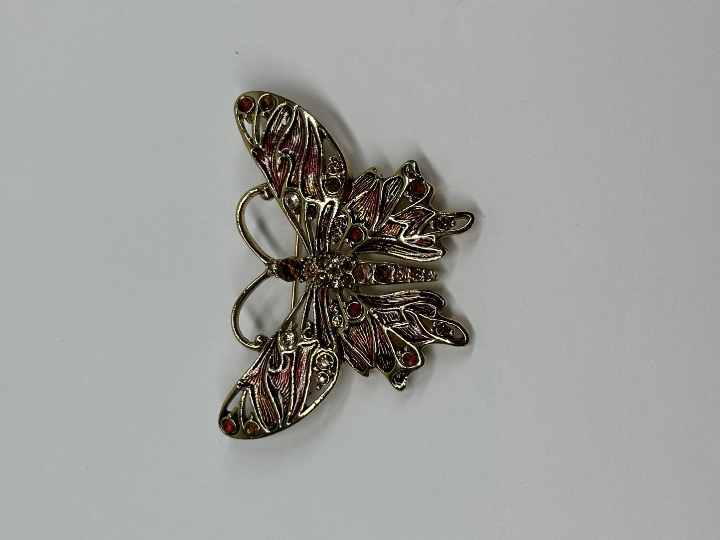 Vintage Butterfly Brooch, Stamped Monet, Enamel and Crystal Art Deco, 1970s.