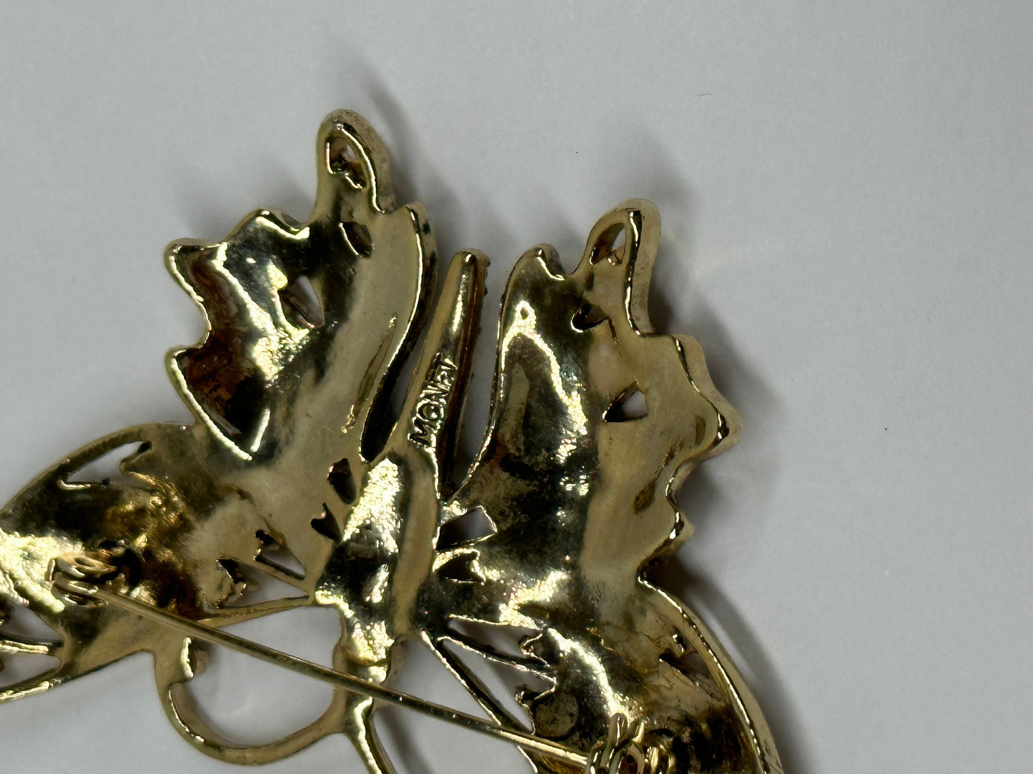 Vintage Butterfly Brooch, Stamped Monet, Enamel and Crystal Art Deco, 1970s.