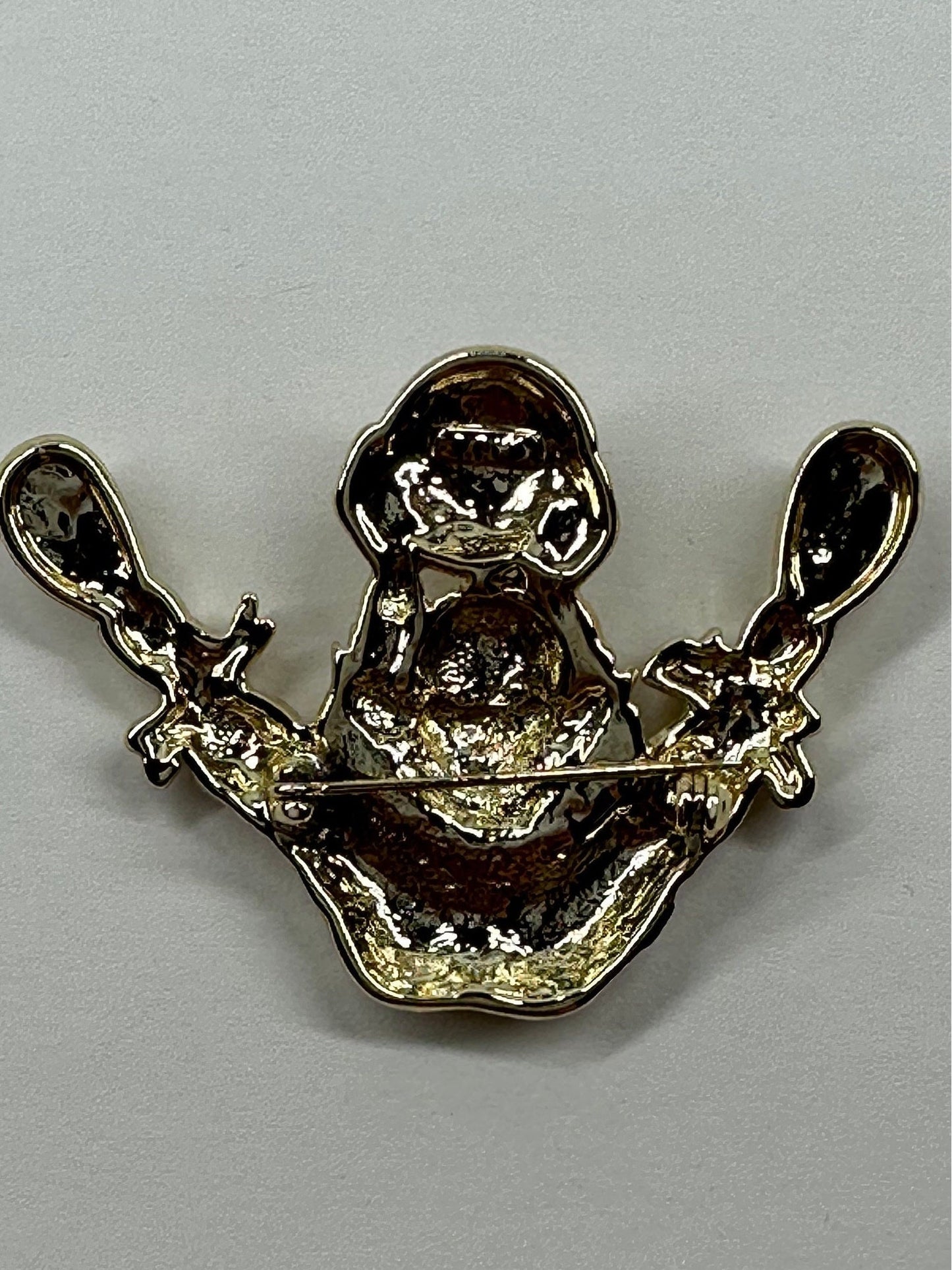 Vintage Brooch, Clown is Signed AJC, Gold Tone Metal, Mid-Century Modern.