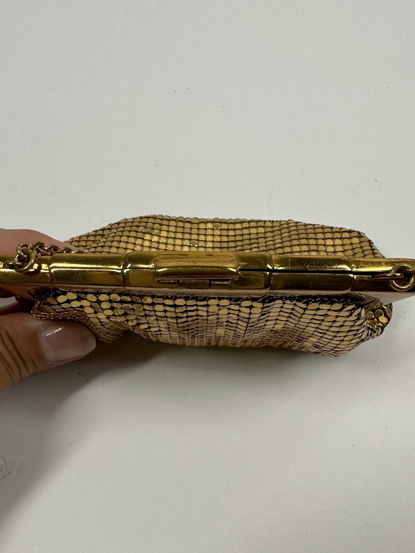 Vintage Handbag, Whiting And Davis Co, Gold Mesh Clutch Mini-Bag With Strap.