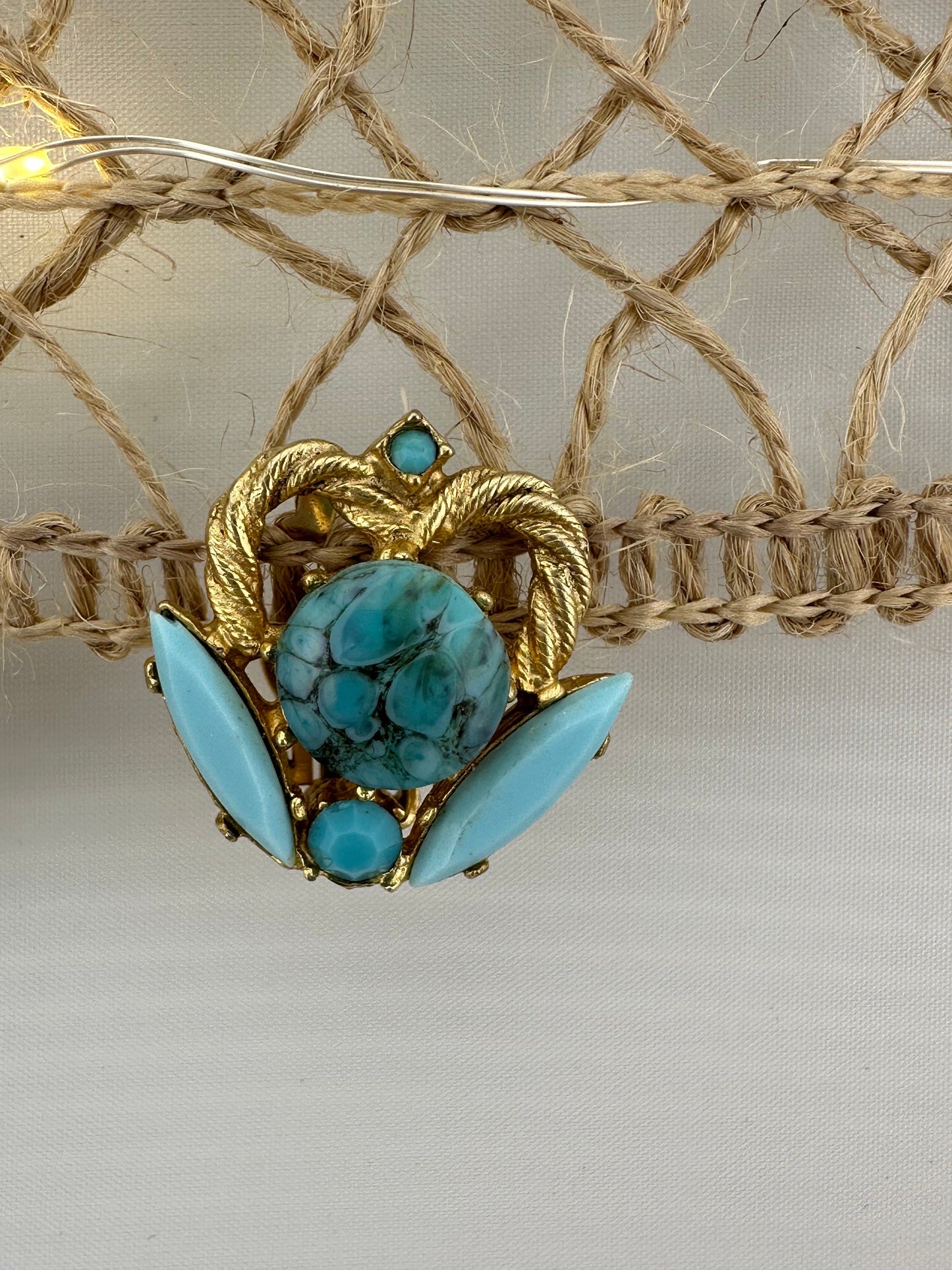 Vintage Clip-On Earrings, Gold Plated with Turquoise Stones.