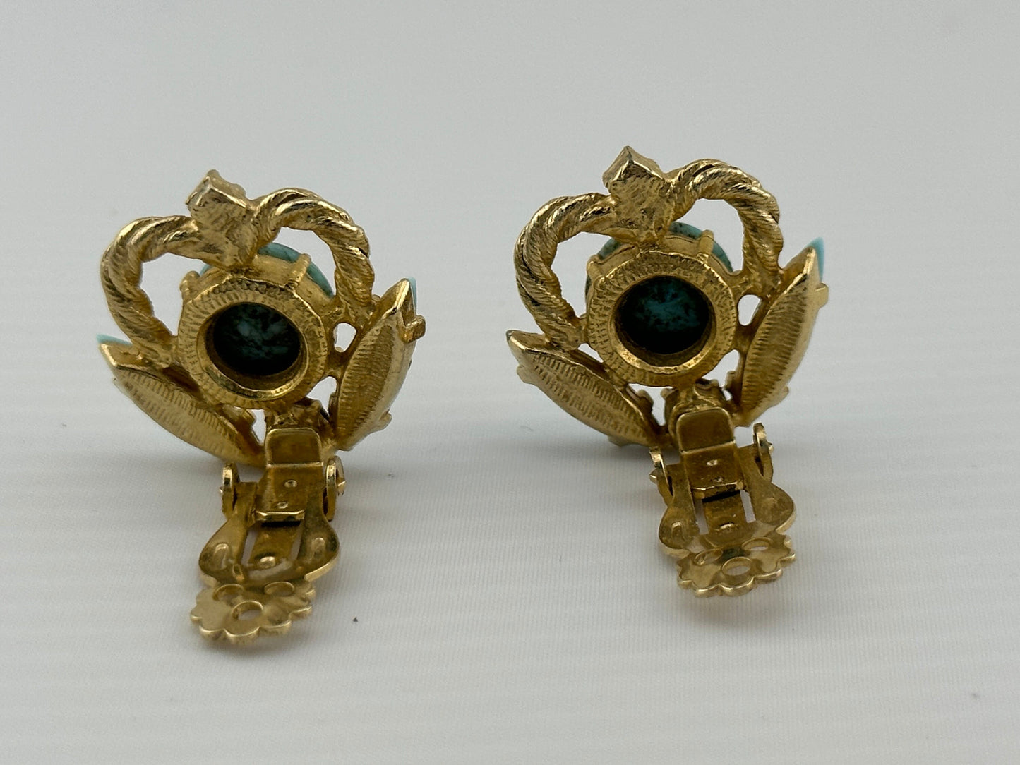 Vintage Clip-On Earrings, Gold Plated with Turquoise Stones.