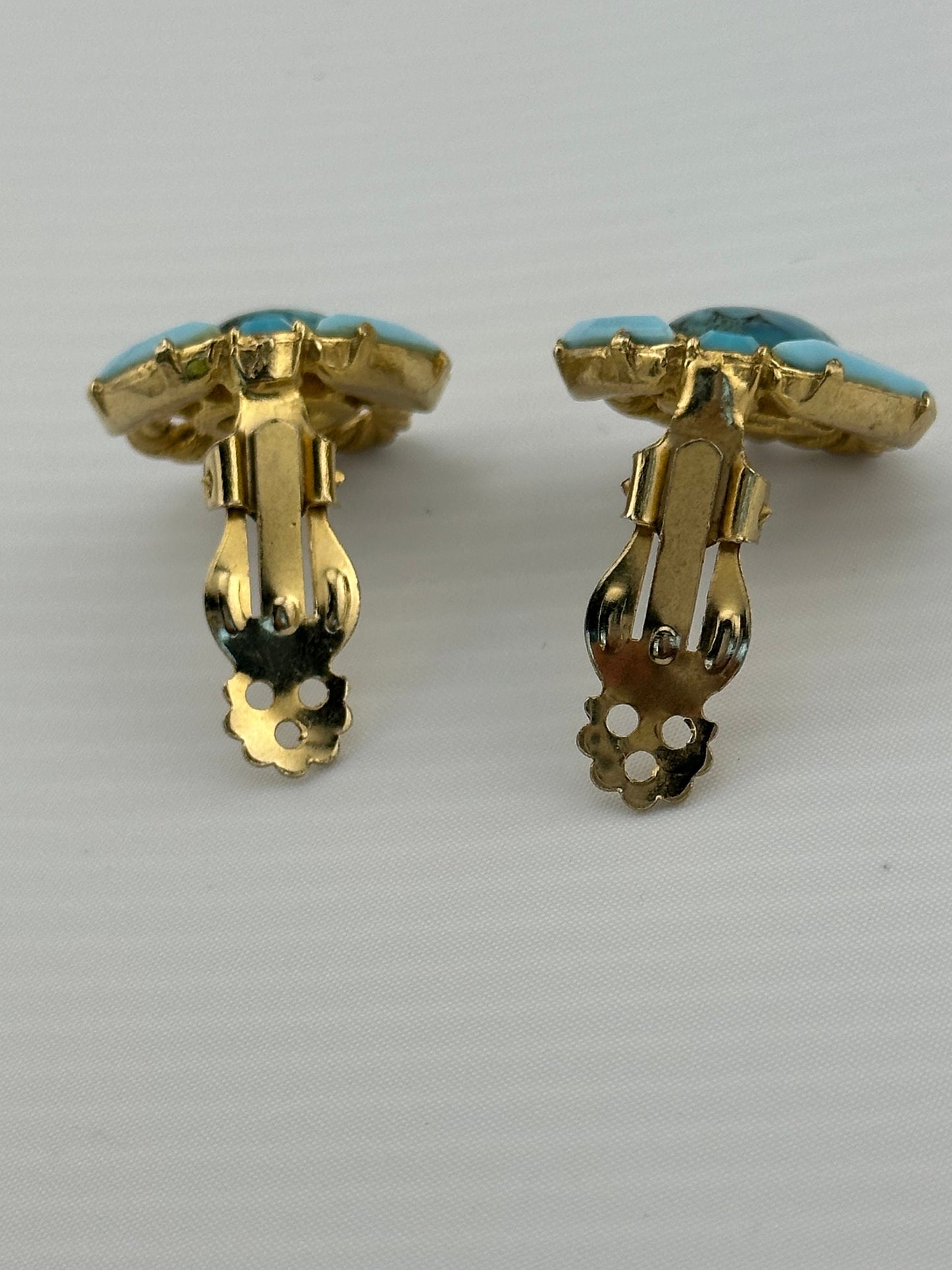 Vintage Clip-On Earrings, Gold Plated with Turquoise Stones.