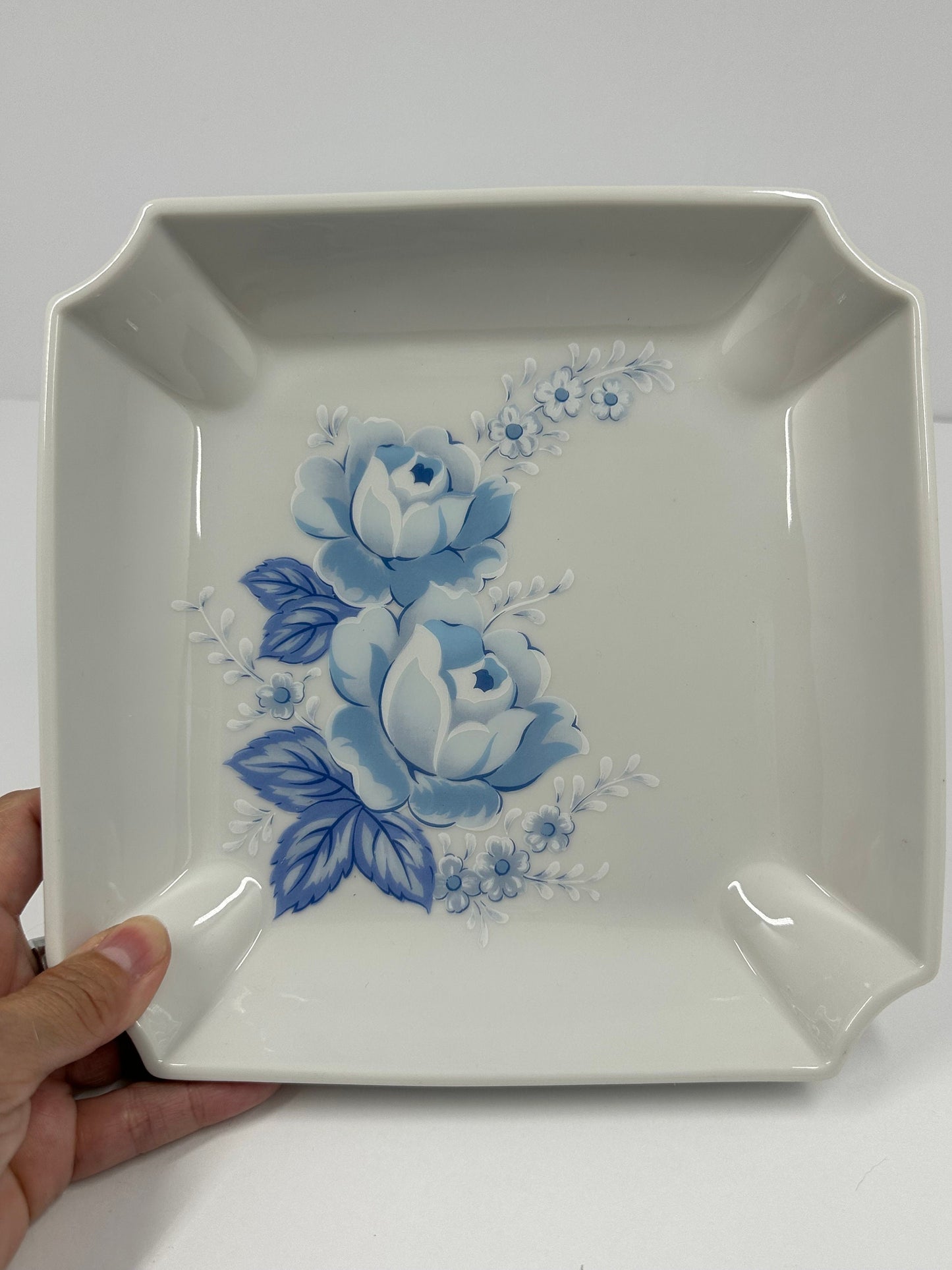 Vintage Square Serving Dish With White and Blue Flowers by Seizan, Japan.