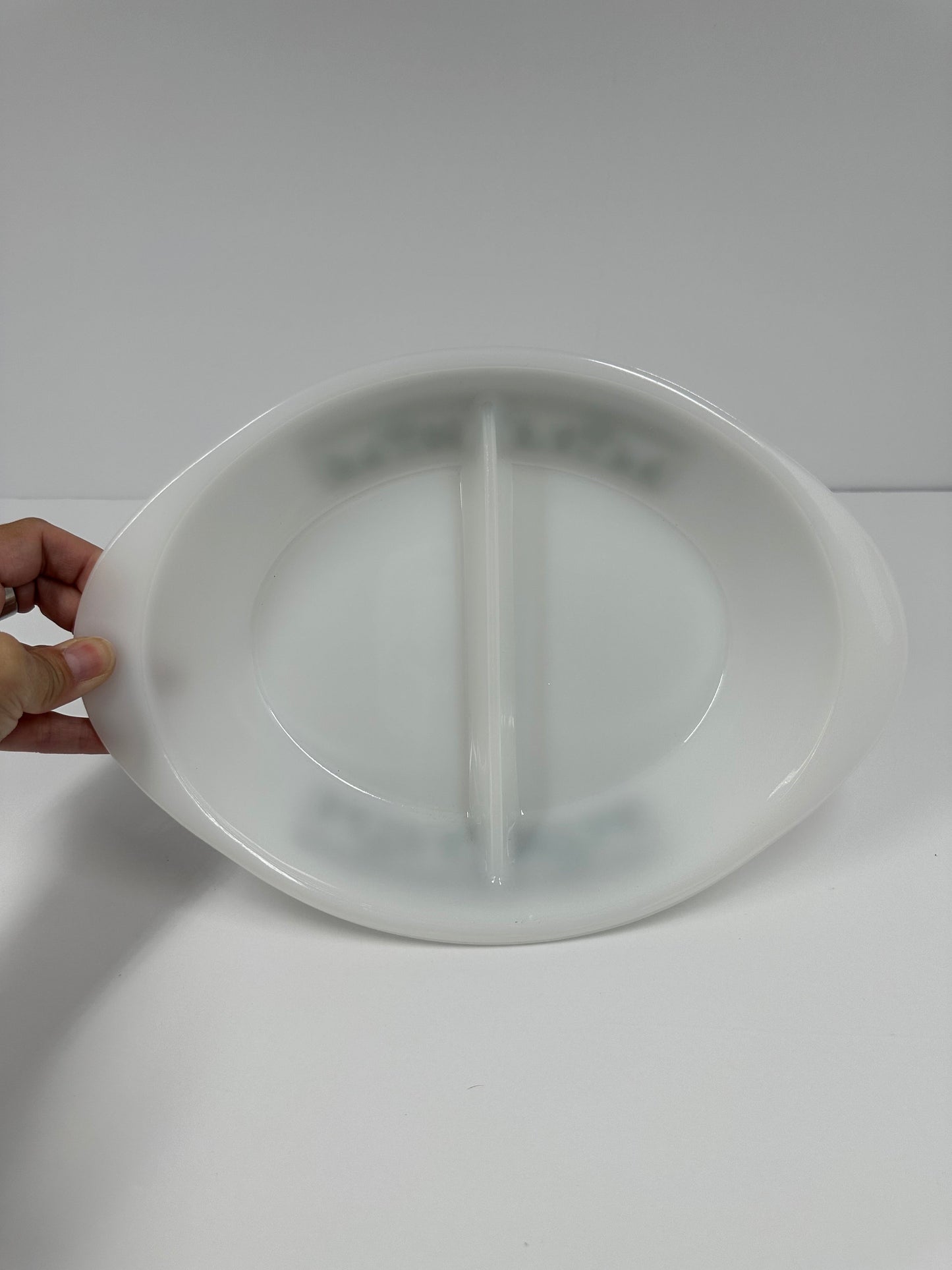 Vintage Milk Glass Casserole Dish with Grecian Pattern by Glasbake