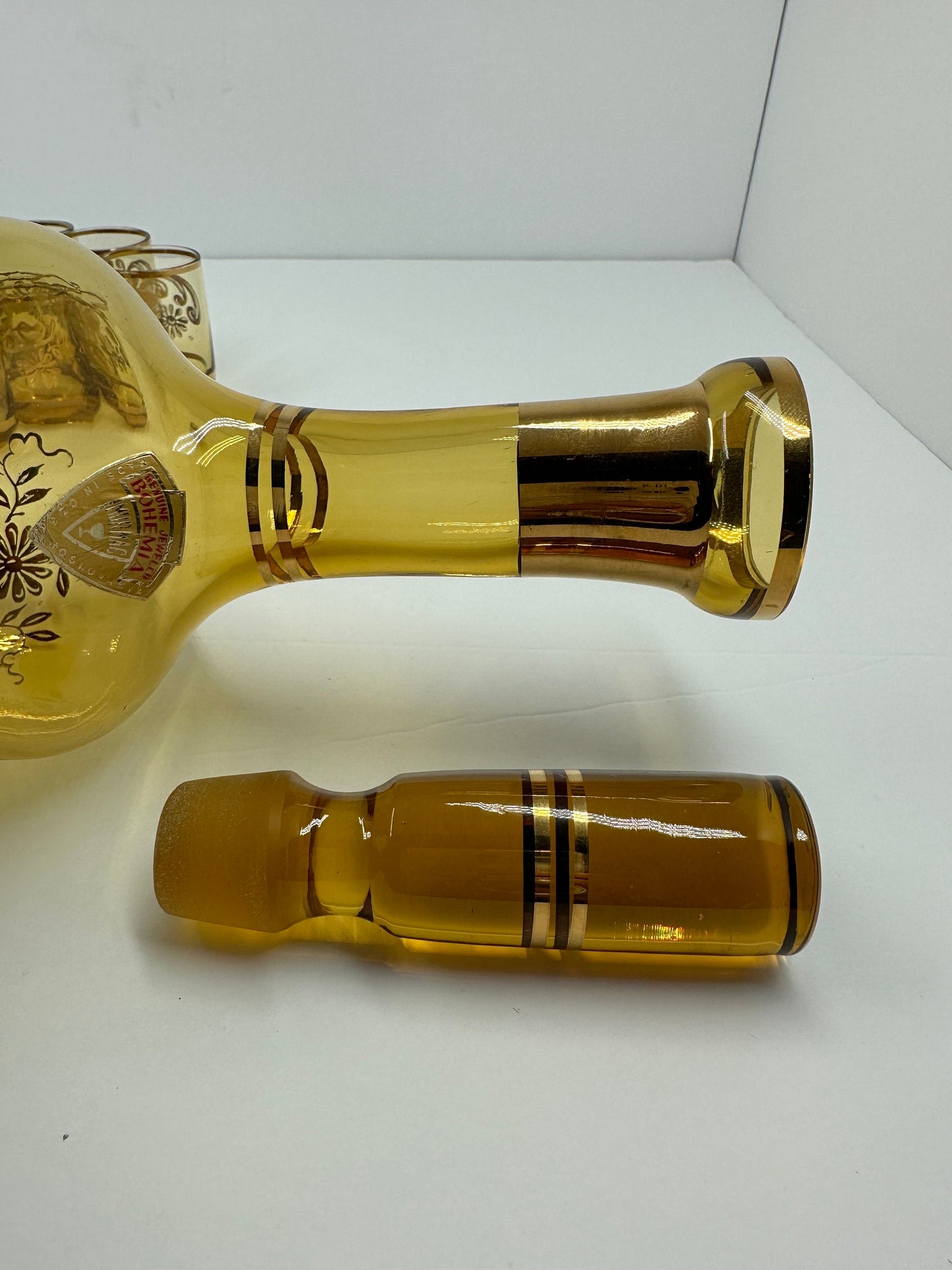 Vintage Decanter, 8 Matching Shot Glasses, Brown Glass, Bar Set, 1970s