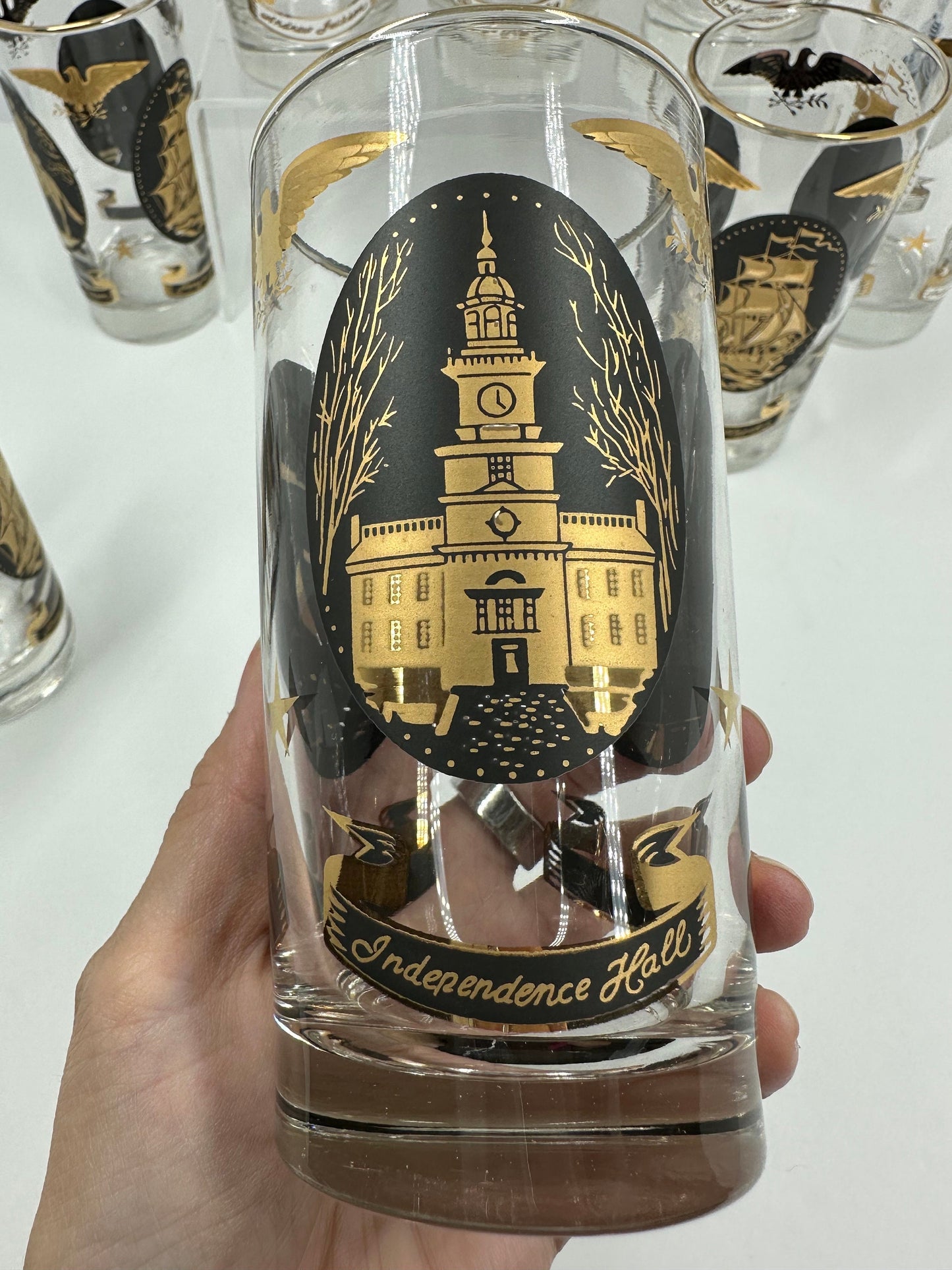 Vintage Glasses Set in Libbey Americana  Gold & Black Design with Original Box