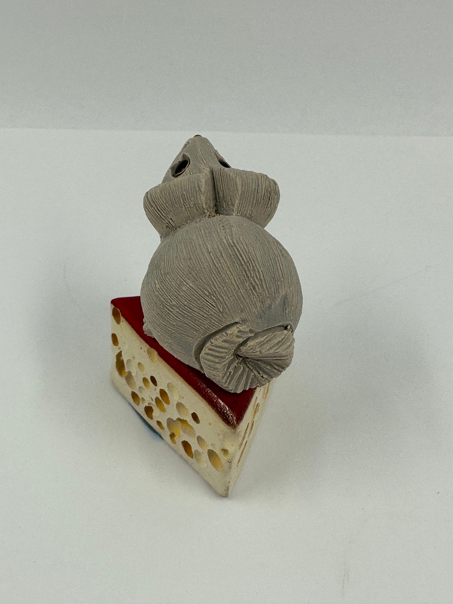 Vintage Hand Sculpted Figurine of Mouse on Cheese, Made in Uruguay. Adorable!