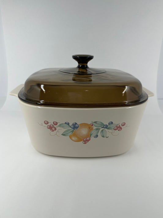 Vintage Pyrex Casserole Dish, Abundance Pattern With Lid.