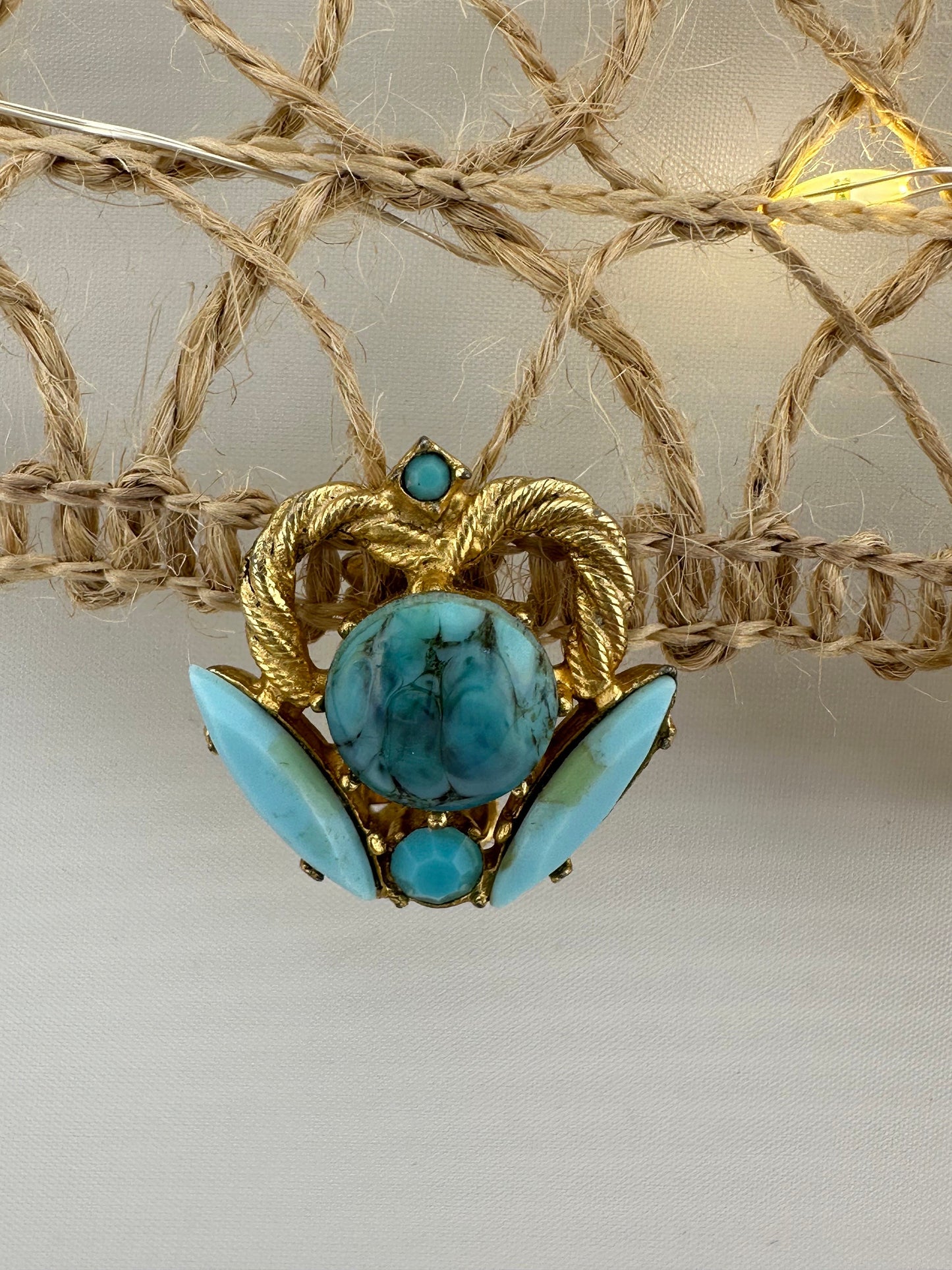 Vintage Clip-On Earrings, Gold Plated with Turquoise Stones.