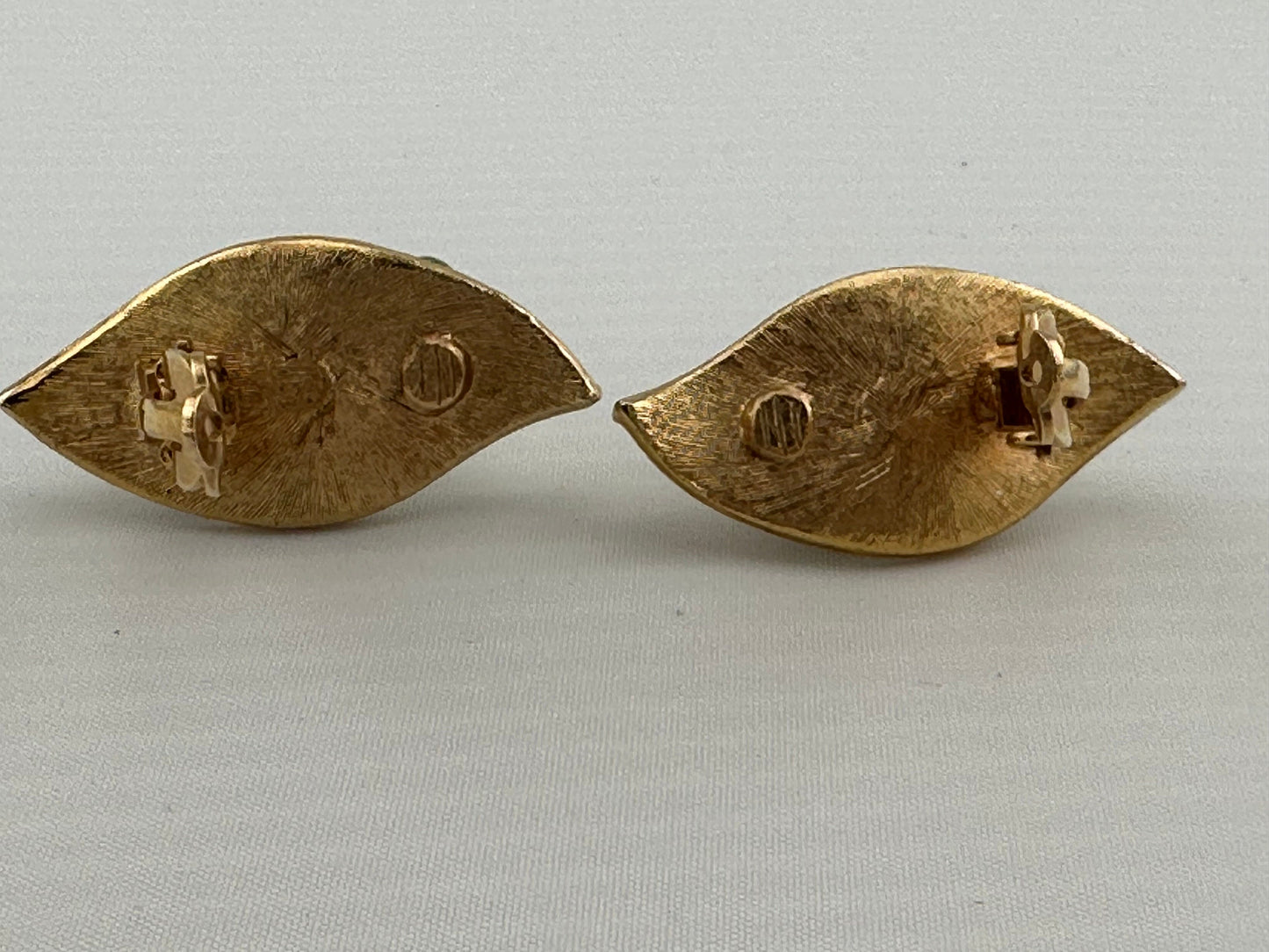 Vintage Clip-On Earrings, Gold Plated, Jade Green Accents, Made by Whitning and Davis.