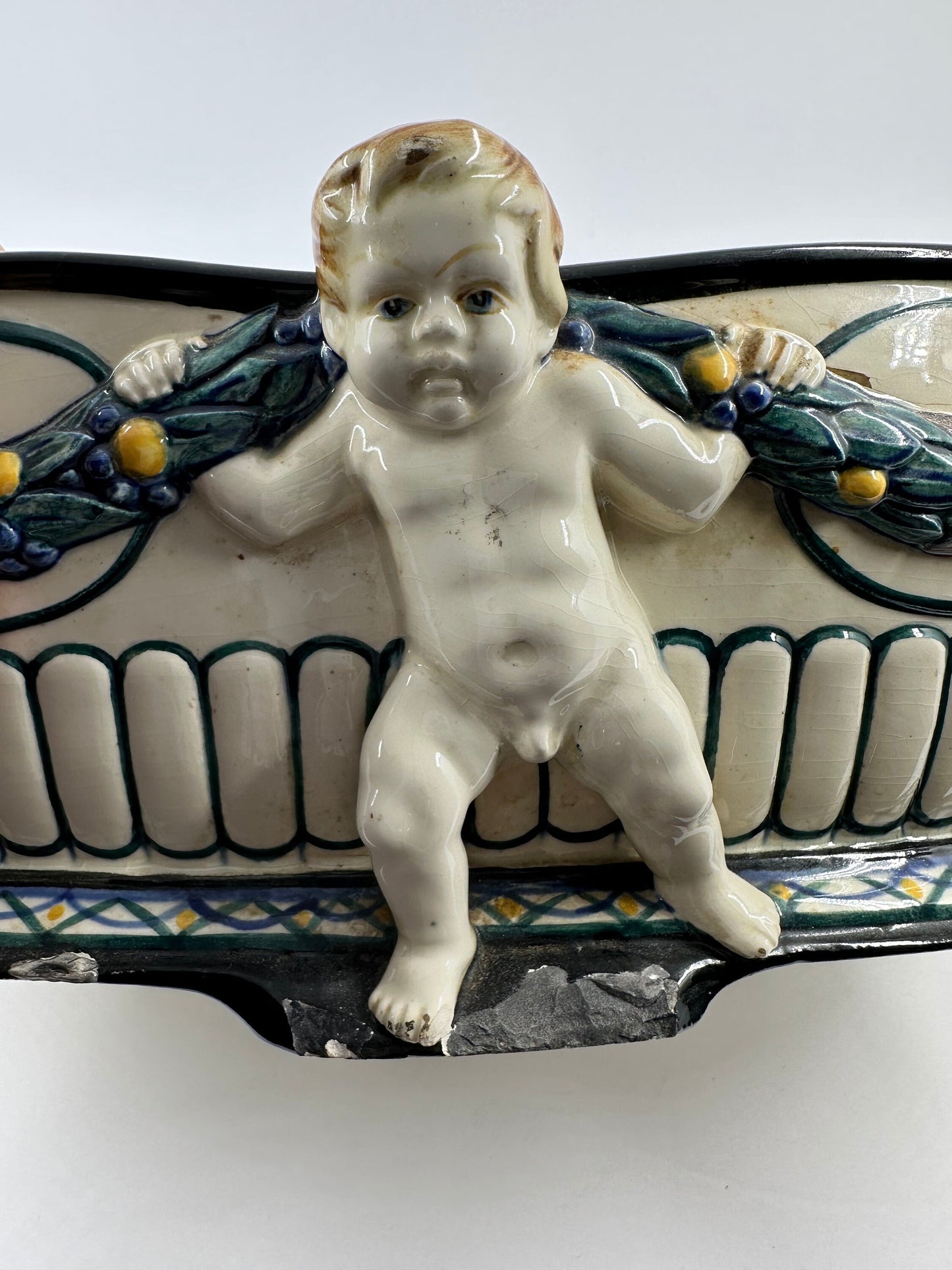 Antique Cherub Bowl with Floral Garland, 1910s.
