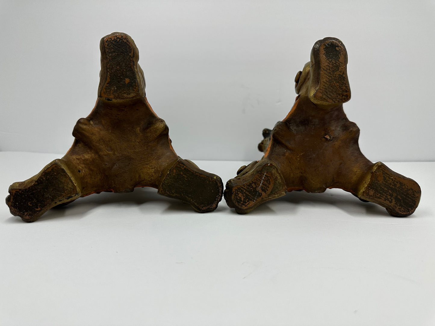 Vintage Candlestick Holders, Hand Painted with Cherubs and Lions. Heavy!