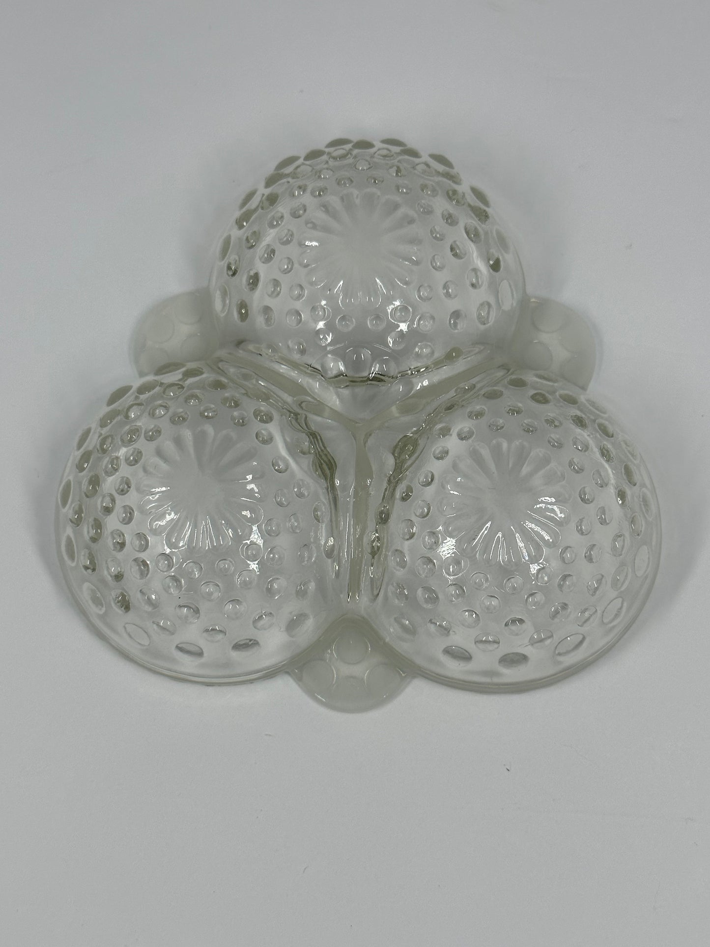 Vintage Dish, Fenton, White Opalescent, Moonstone, Divided Serving Dish, Hobnail Glass.