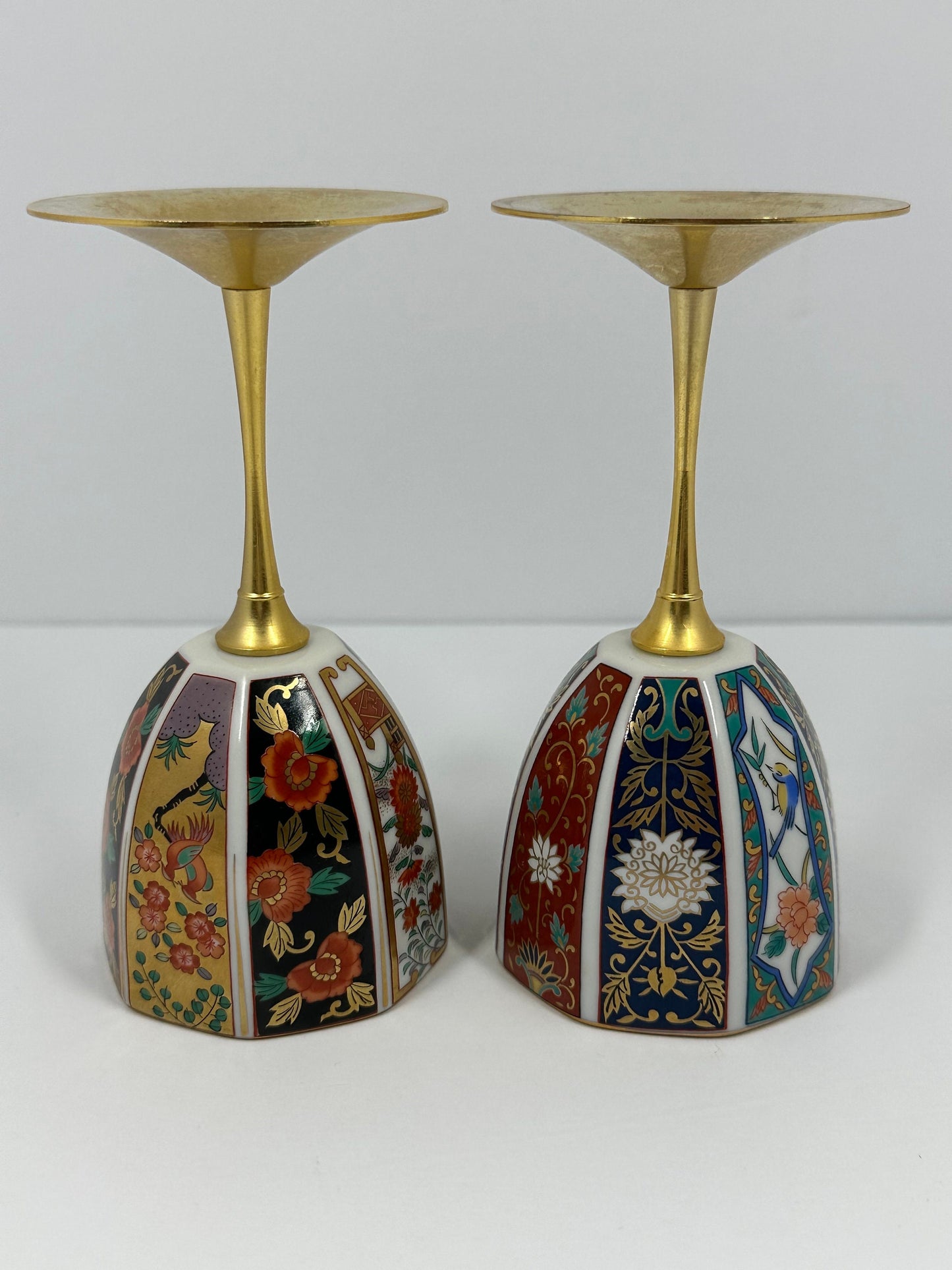 Vintage Porcelain Cups with Brass Stem, Made in Japan.