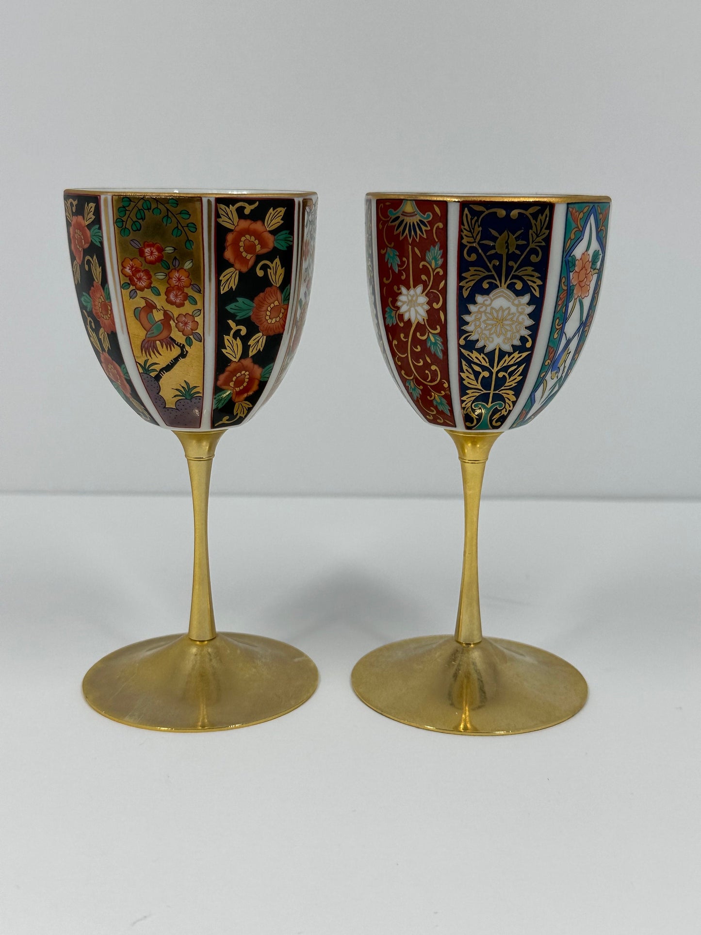 Vintage Porcelain Cups with Brass Stem, Made in Japan.