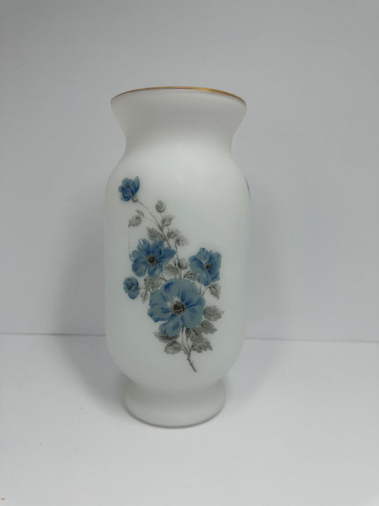 Vintage Blue Floral Vase with Gold Trim by Norleans and Made in Italy.