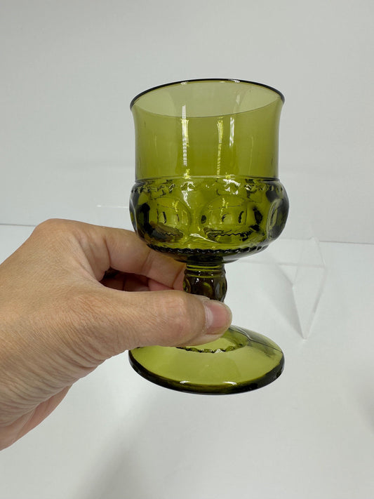Vintage Glasses in Green King's Crown Thumbprint Pattern by Indiana Glass