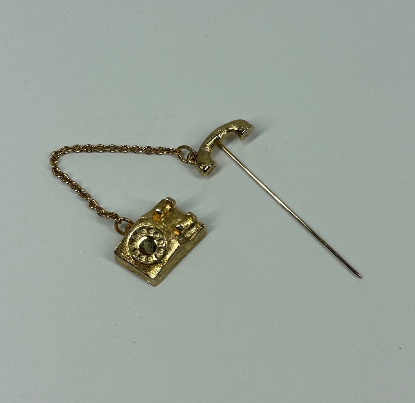 Vintage Telephone Pin, Avon Tie Pin, Young Reflections, Gold Tone Metal, 1981.