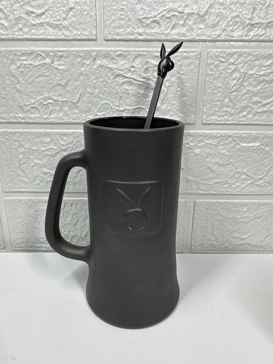 Vintage Glass Playboy Beer Mug with Matching Stir Stick, 1970s.
