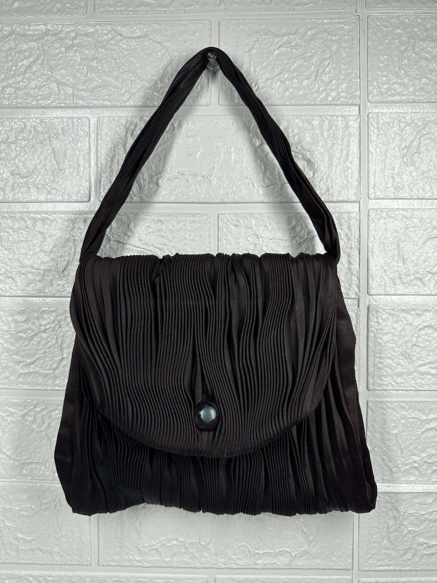 Vintage Black Satin Handbag with Magnetic Clasp, 1950s.