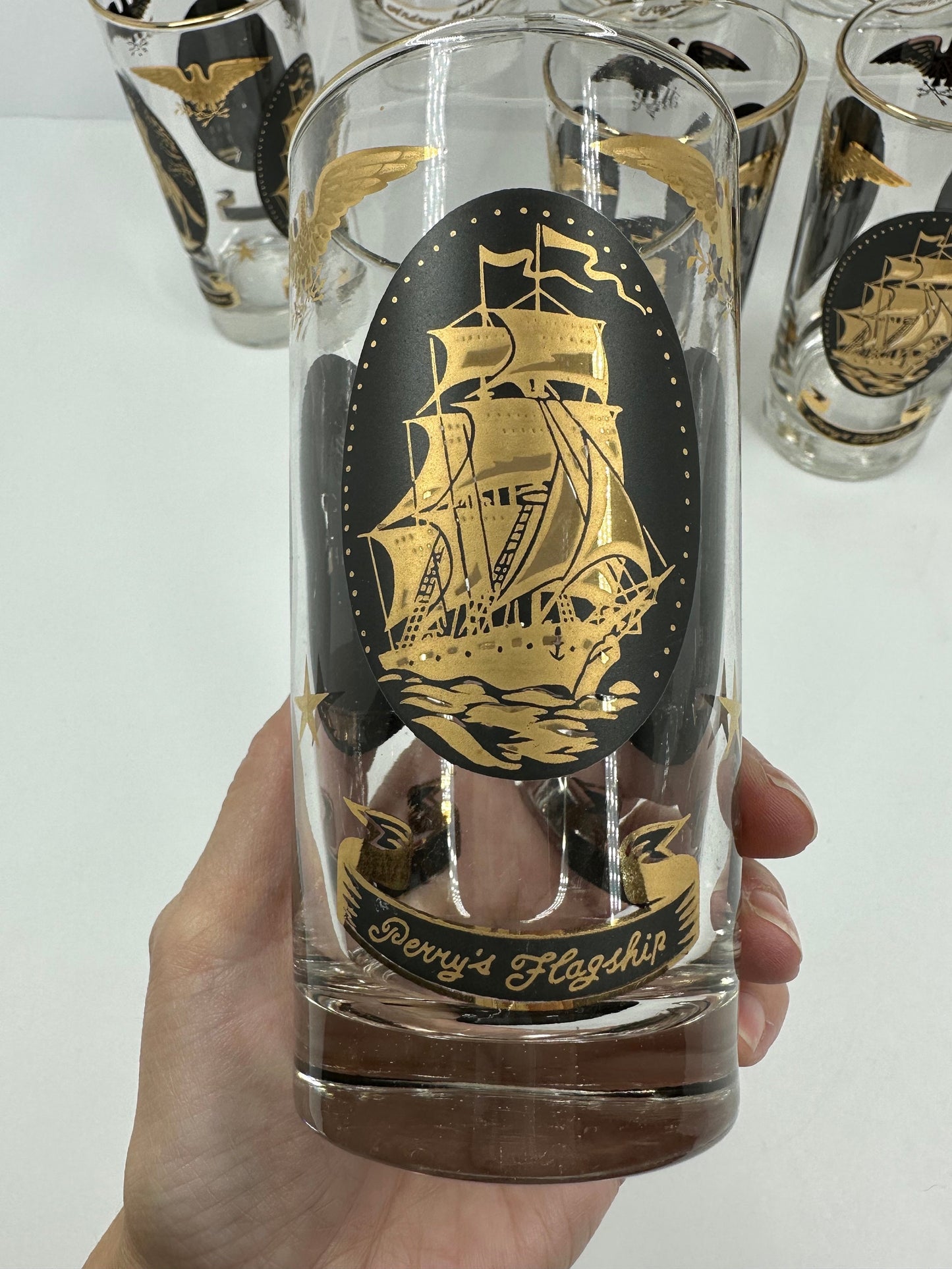 Vintage Glasses Set in Libbey Americana  Gold & Black Design with Original Box