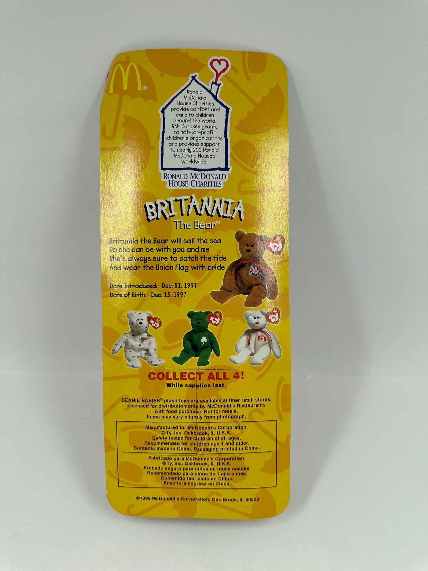 Vintage Beanie Baby of Britannia Bear by TY McDonald's 1999 New in Box