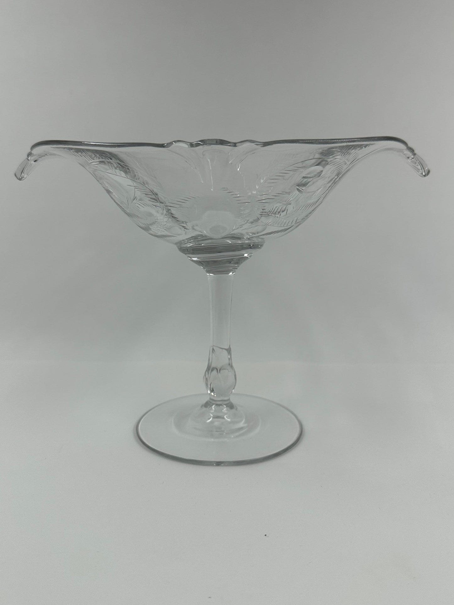 Vintage Glass Compote or Candy Dish, Empress Etched by Heisey.