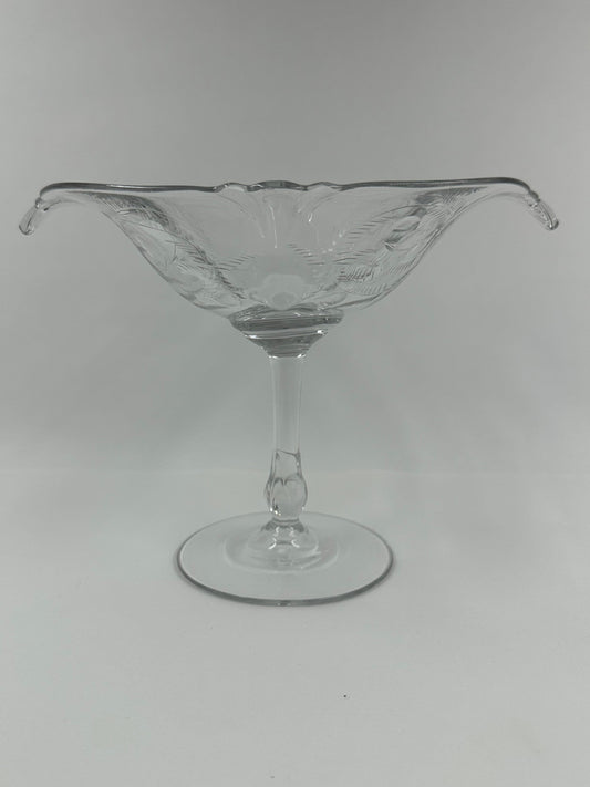 Vintage Glass Compote or Candy Dish, Empress Etched by Heisey.