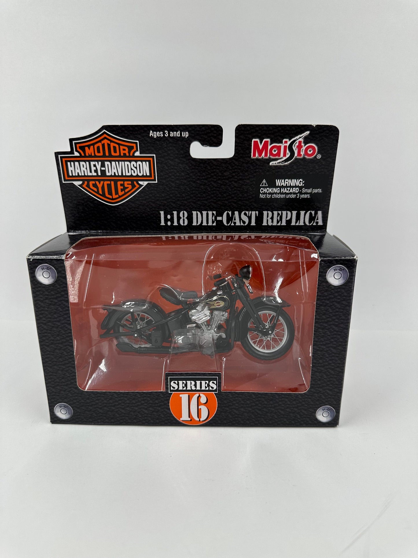 Vintage Harley Davidson Toy Motorcycle, 1:18 Die-Cast Replica, Series 16, Maisto, New in Box.