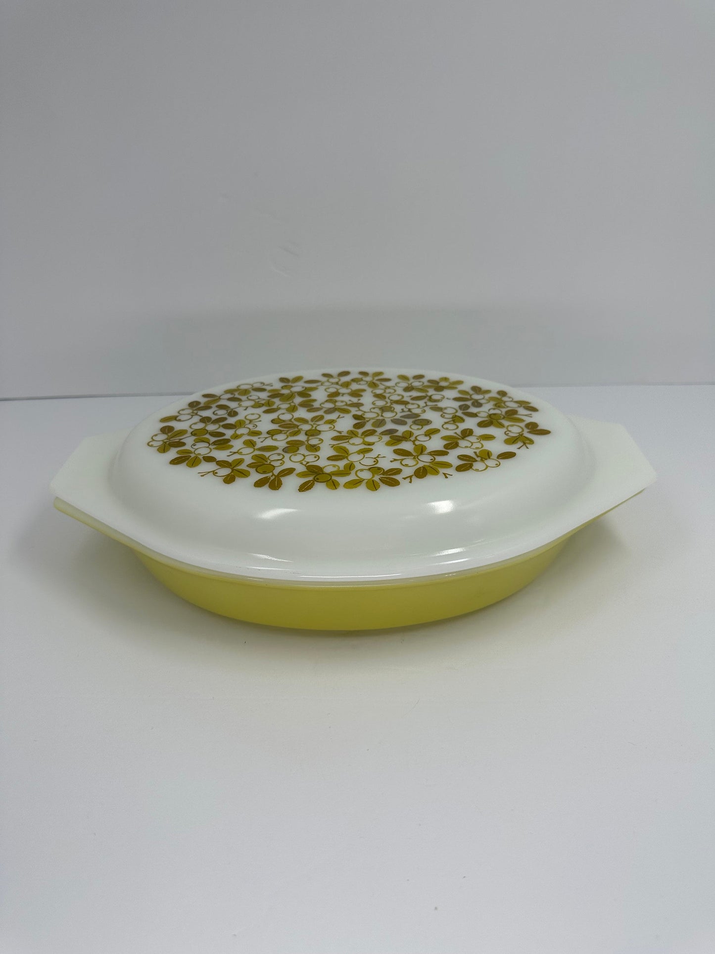 Vintage Pyrex Oval Serving Dish with Green Olive Design