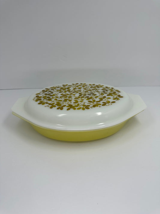 Vintage Pyrex Oval Serving Dish with Green Olive Design