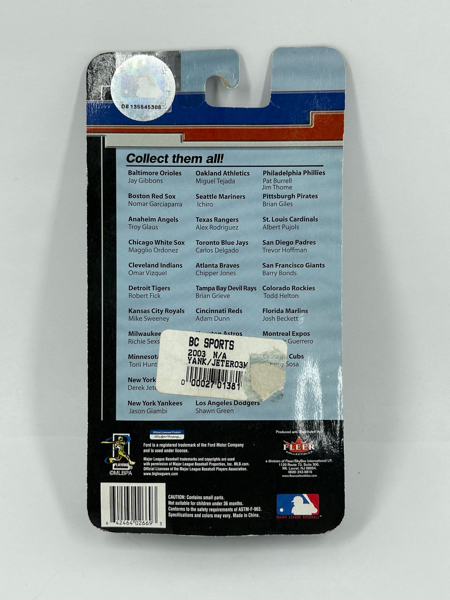 Vintage Derek Jeter New York Yankees Toy Car and Card, Made by Fleer Collectibles.