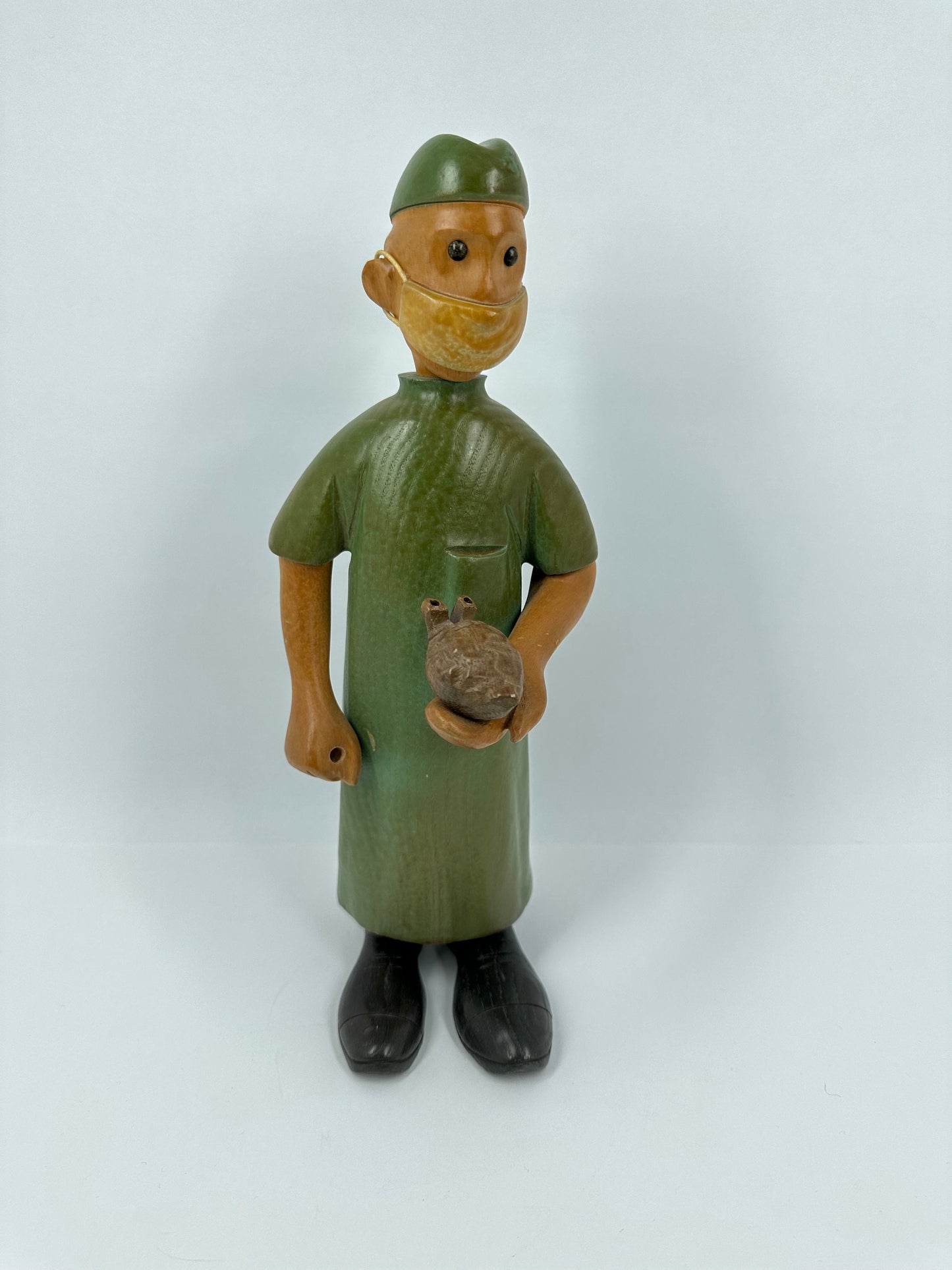 Vintage Wood Carved Doctor, Heart Surgeon by Romer Folk Art.