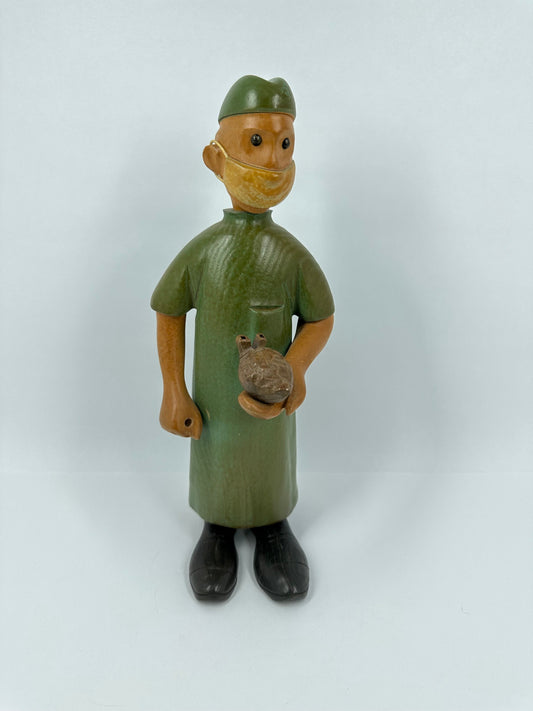 Vintage Wood Carved Doctor, Heart Surgeon by Romer Folk Art.