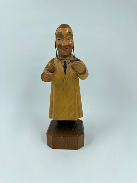 Vintage Hand Carved Wooden Doctor Figurine Made in Italy.