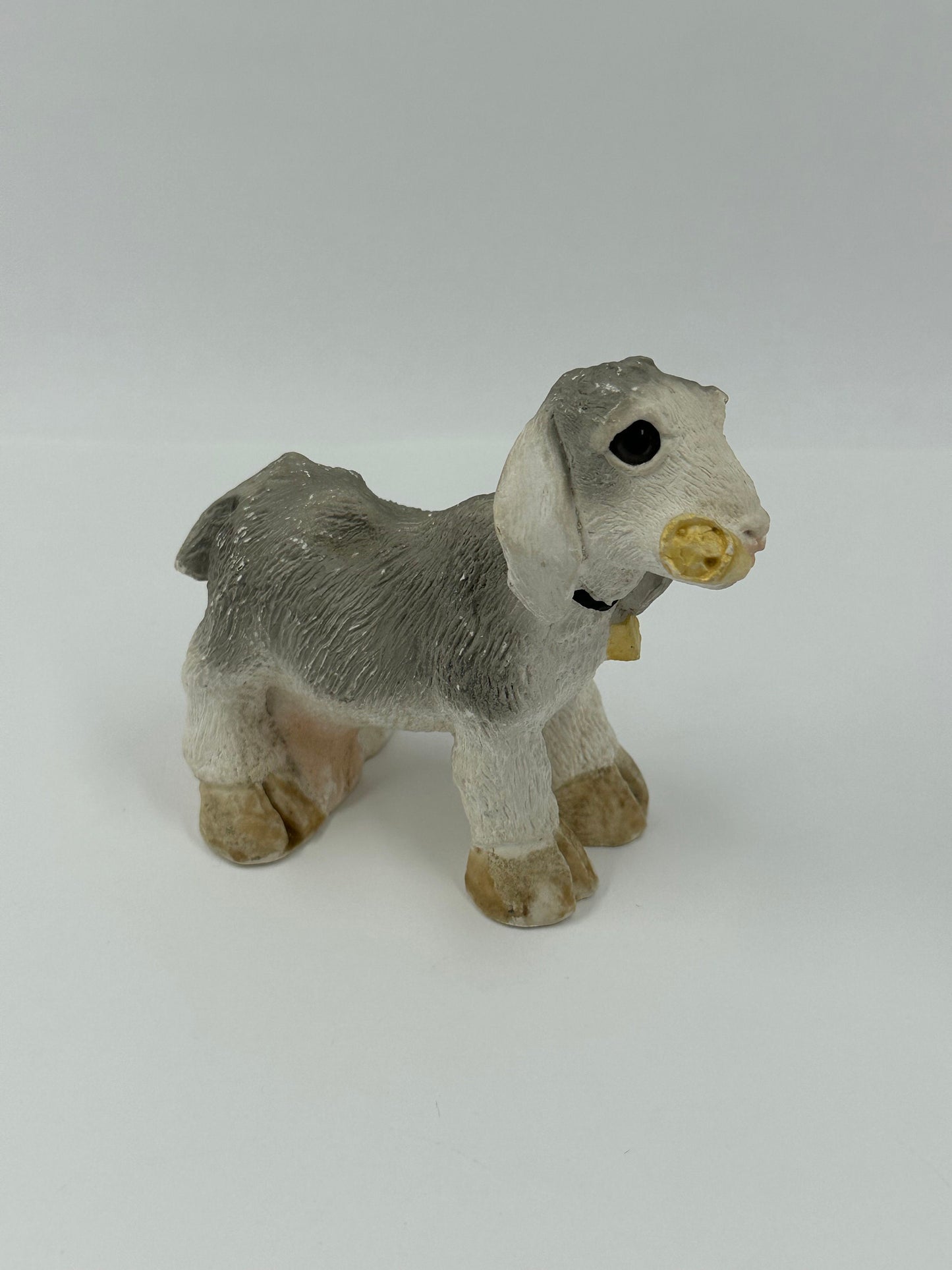 Vintage Figurine, Stone Critters, Nubian Goat Eating Can, United Design.