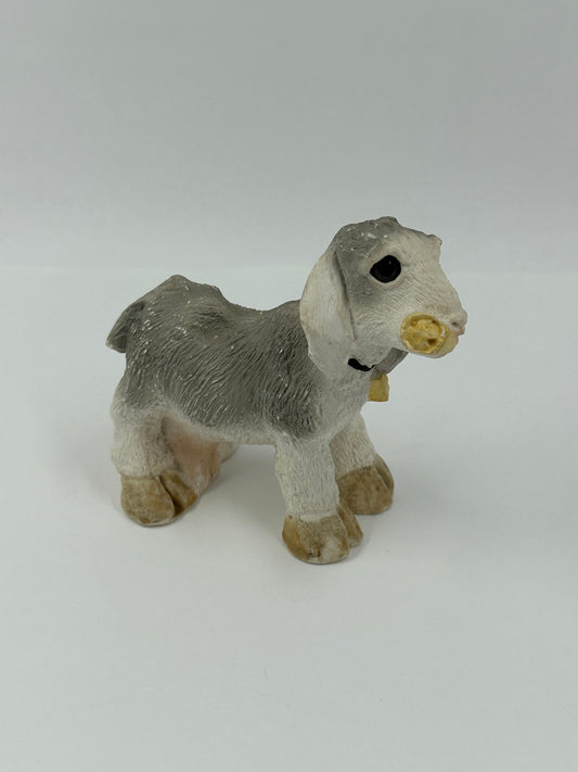 Vintage Figurine, Stone Critters, Nubian Goat Eating Can, United Design.