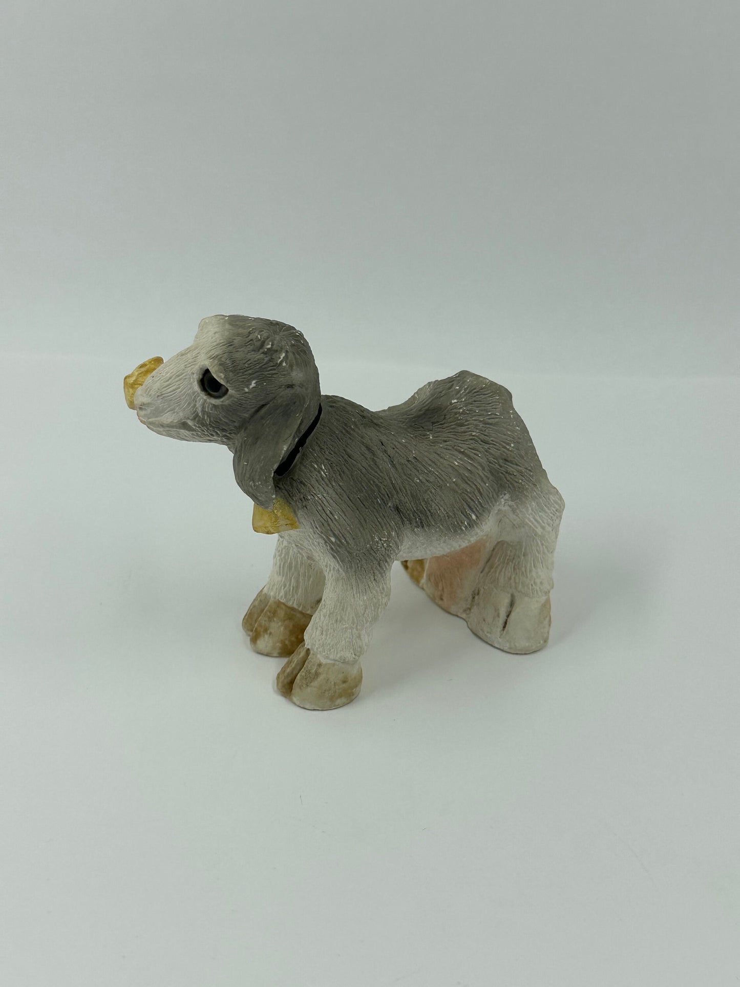 Vintage Figurine, Stone Critters, Nubian Goat Eating Can, United Design.
