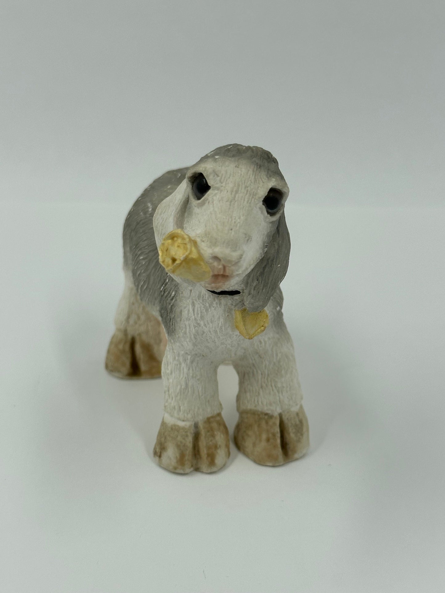 Vintage Figurine, Stone Critters, Nubian Goat Eating Can, United Design.