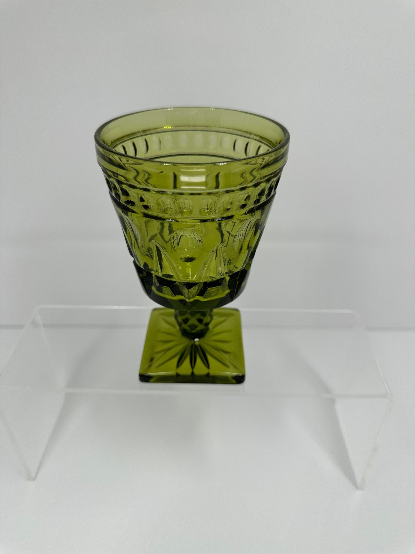Vintage Glass Goblet Green with Square Base by Indiana Glass