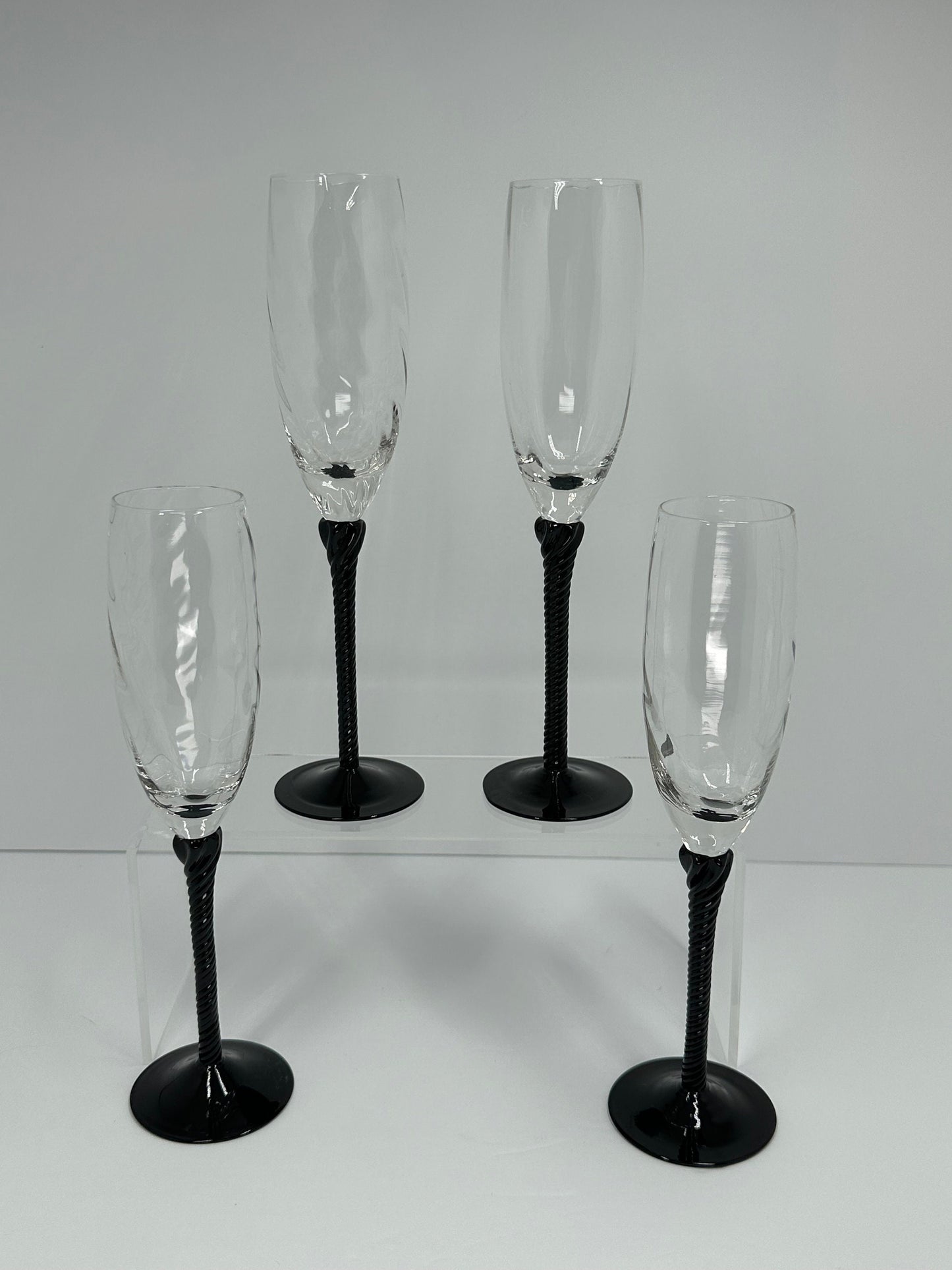 Vintage Champagne Glass Flutes with Black Twisted Stem