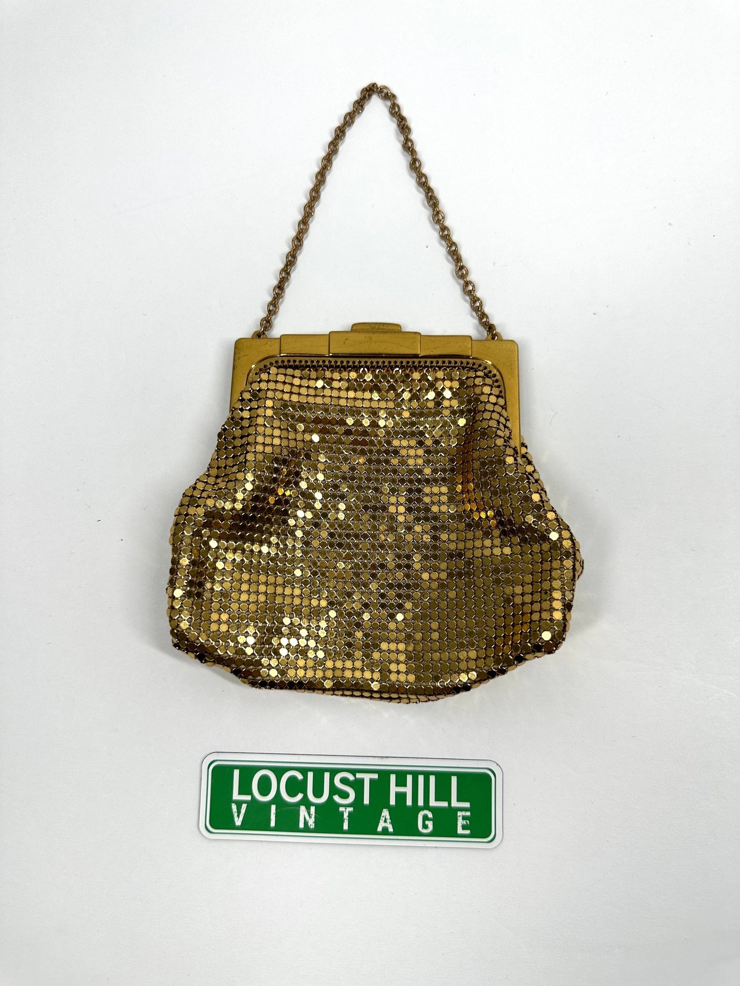 Vintage Handbag, Whiting And Davis Co, Gold Mesh Clutch Mini-Bag With Strap.