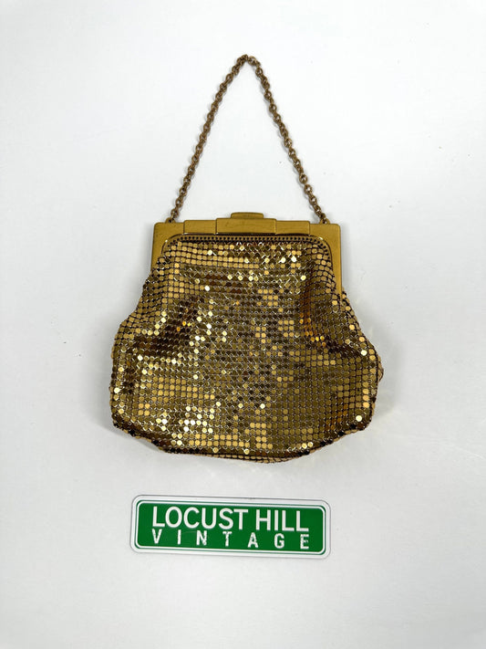 Vintage Handbag, Whiting And Davis Co, Gold Mesh Clutch Mini-Bag With Strap.